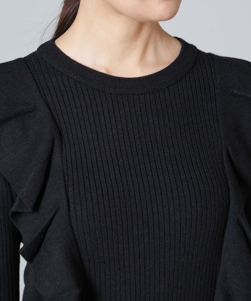 NANO universe（ナノユニバース）の「フリルディティールリブニット（ニット/セーター・レディース・ライトベージュ/ブラック/キャメル・FREE）」の19枚目の写真