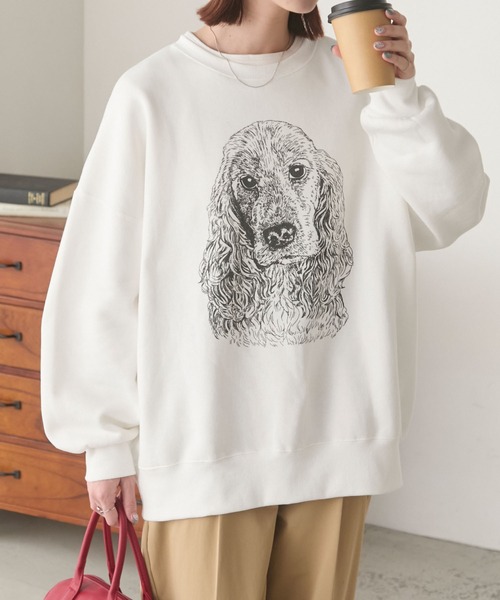 エンジェル 　DOG柄ワンポイント裏毛プルオーバー　ダックス　トレーナー FREAK'S STORE トレーナー スウェット 限定展開 エンジェル 裏