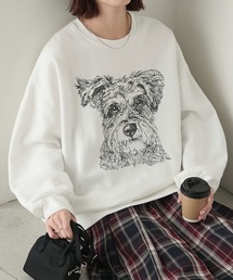 DOG線画プリントオーバースウェットプルオーバー