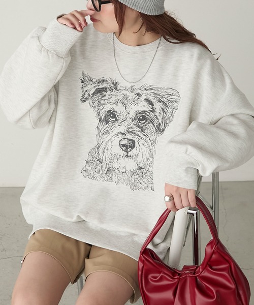 BONLECILL(ボンルシール)の「DOG線画プリントオーバースウェットプルオーバー(スウェット・レディース・オフホワイト/オートミール/ブルー/グレー系その他/ホワイト系1・FREE)」の21枚目の写真