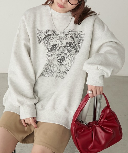 BONLECILL(ボンルシール)の「DOG線画プリントオーバースウェットプルオーバー(スウェット・レディース・オフホワイト/オートミール/ブルー/グレー系その他/ホワイト系1・FREE)」の22枚目の写真
