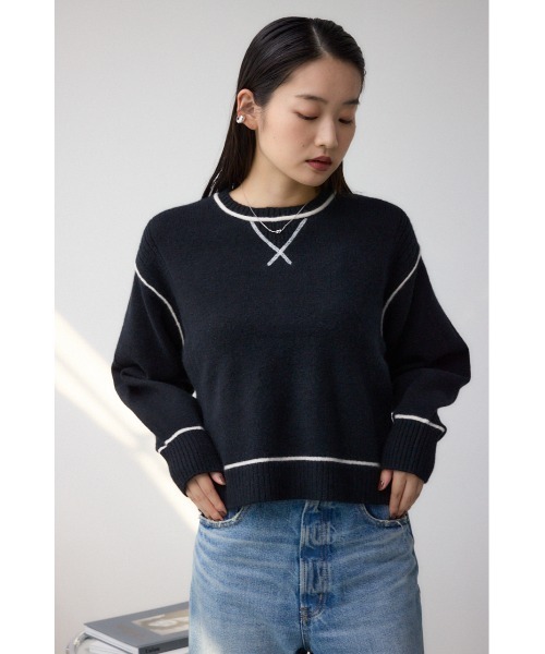 AZUL by moussy（アズールバイマウジー）の「スウェットライクニットプルオーバー（スウェット・レディース・ブラック/ダークブルー/杢グレー・FREE）」の5枚目の写真