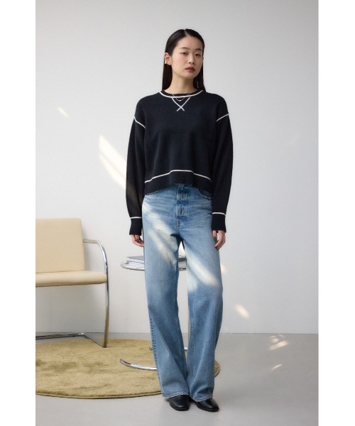 AZUL by moussy（アズールバイマウジー）の「スウェットライクニットプルオーバー（スウェット・レディース・ブラック/ダークブルー/杢グレー・FREE）」の6枚目の写真