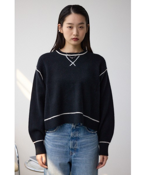 AZUL by moussy（アズールバイマウジー）の「スウェットライクニットプルオーバー（スウェット・レディース・ブラック/ダークブルー/杢グレー・FREE）」の7枚目の写真