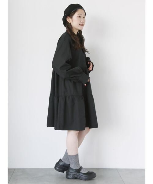ehka sopo（エヘカソポ）の「リボンタイ付ティアードミニワンピース（ワンピース・レディース・モカ/ブラック/オフホワイト・F）」の3枚目の写真