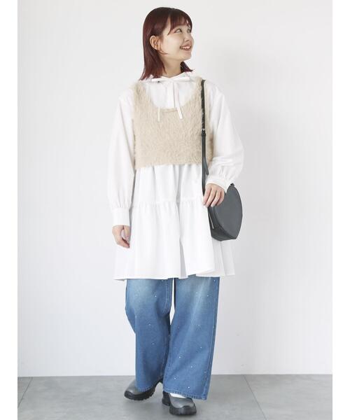 ehka sopo（エヘカソポ）の「リボンタイ付ティアードミニワンピース（ワンピース・レディース・モカ/ブラック/オフホワイト・F）」の17枚目の写真