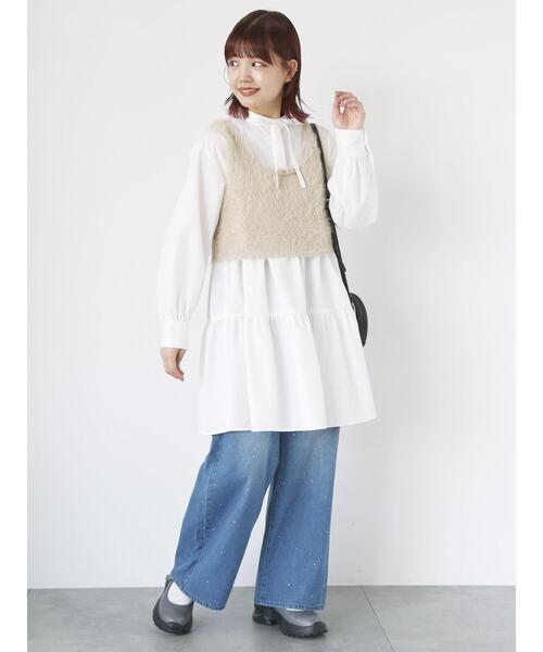 ehka sopo（エヘカソポ）の「リボンタイ付ティアードミニワンピース（ワンピース・レディース・モカ/ブラック/オフホワイト・F）」の16枚目の写真