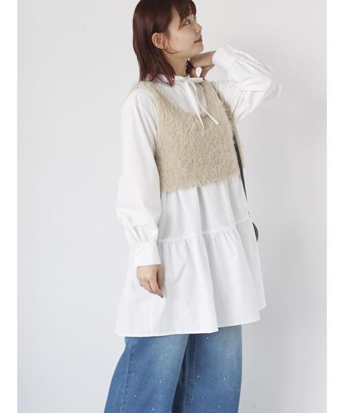 ehka sopo（エヘカソポ）の「リボンタイ付ティアードミニワンピース（ワンピース・レディース・モカ/ブラック/オフホワイト・F）」の12枚目の写真