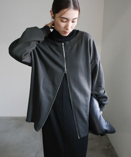 select MOCA（セレクトモカ）の「オフショルダーダブルジップトップス（スウェット・レディース・チャコールグレー/グレー・FREE）」の5枚目の写真