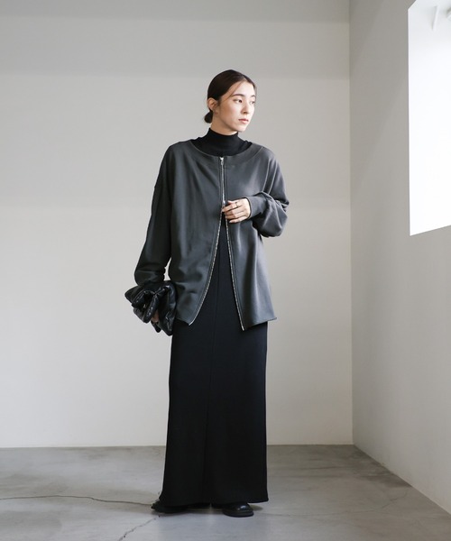 select MOCA（セレクトモカ）の「オフショルダーダブルジップトップス（スウェット・レディース・チャコールグレー/グレー・FREE）」の3枚目の写真