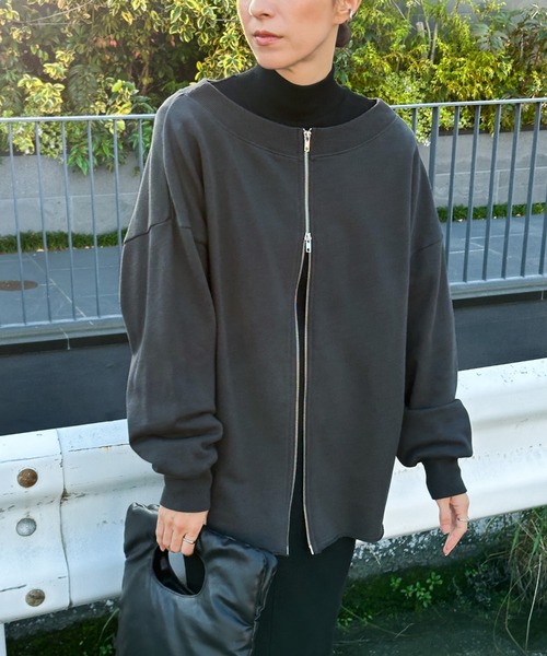 select MOCA（セレクトモカ）の「オフショルダーダブルジップトップス（スウェット・レディース・チャコールグレー/グレー・FREE）」の12枚目の写真