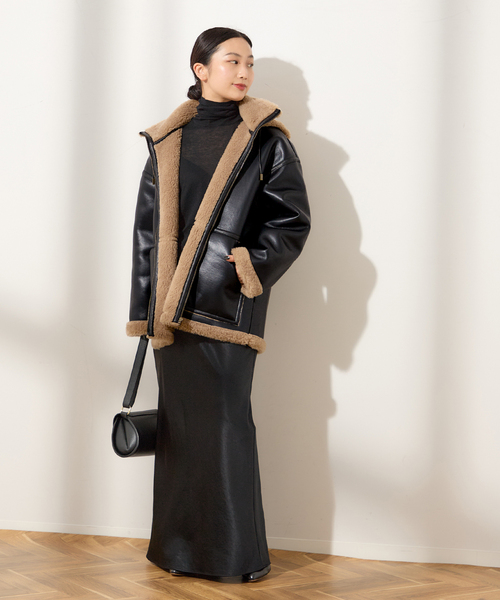 journal standard L'essage（ジャーナルスタンダードレサージュ）の「フェイクレザーボア パーカーコート（その他アウター・レディース・ブラック・FREE）」の2枚目の写真