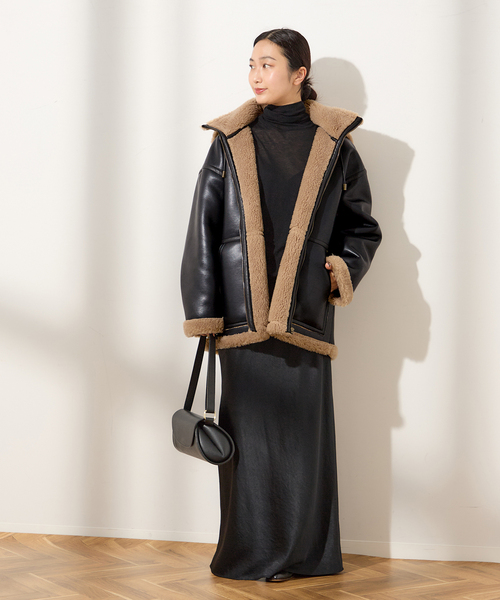 journal standard L'essage（ジャーナルスタンダードレサージュ）の「フェイクレザーボア パーカーコート（その他アウター・レディース・ブラック・FREE）」の5枚目の写真