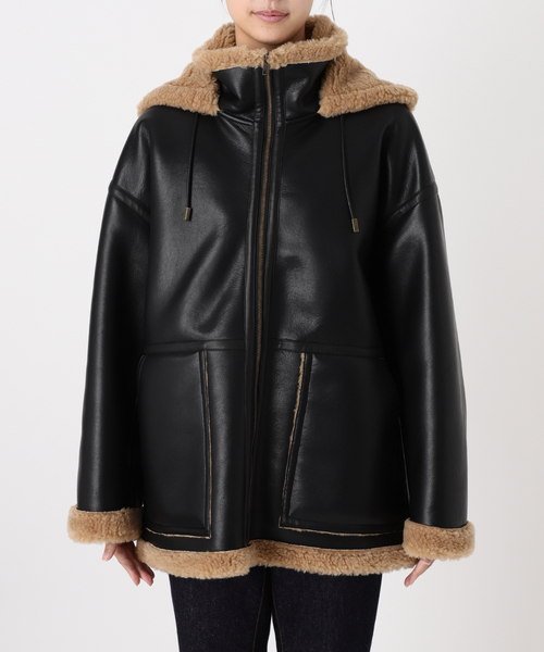 journal standard L'essage（ジャーナルスタンダードレサージュ）の「フェイクレザーボア パーカーコート（その他アウター・レディース・ブラック・FREE）」の9枚目の写真