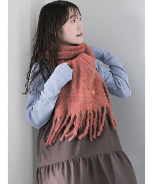 ehka sopo（エヘカソポ）の「刺繍入りマフラー（ストール/ショール・レディース・キナリ/サックスブルー/オレンジ・F）」の4枚目の写真