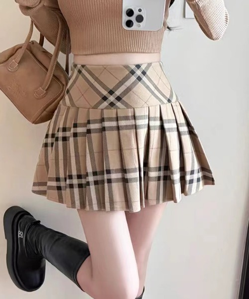 PEARLY GATESプリーツ切替 スカート チェック柄 ベージュ系サイズ0 セール】【インパン付】チェック切替プリーツミニスカート（スカート
