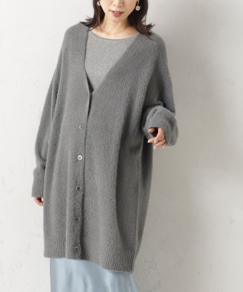 FOUND GOOD（ファウンドグッド）の「シャギーロングニットカーデ（カーディガン/ボレロ・レディース・ベージュ/ブルー系5/ブラック/グレー系5・L/M/S）」の3枚目の写真