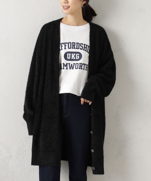 FOUND GOOD（ファウンドグッド）の「シャギーロングニットカーデ（カーディガン/ボレロ・レディース・ベージュ/ブルー系5/ブラック/グレー系5・L/M/S）」の2枚目の写真