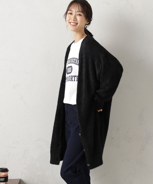 FOUND GOOD（ファウンドグッド）の「シャギーロングニットカーデ（カーディガン/ボレロ・レディース・ベージュ/ブルー系5/ブラック/グレー系5・L/M/S）」の6枚目の写真