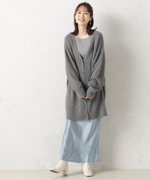 FOUND GOOD（ファウンドグッド）の「シャギーロングニットカーデ（カーディガン/ボレロ・レディース・ベージュ/ブルー系5/ブラック/グレー系5・L/M/S）」の9枚目の写真