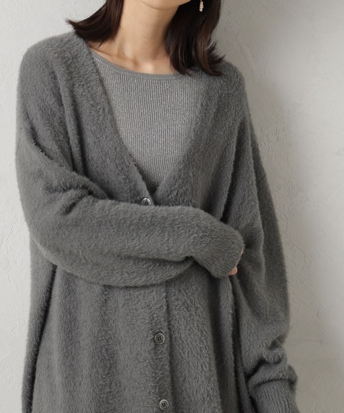 FOUND GOOD（ファウンドグッド）の「シャギーロングニットカーデ（カーディガン/ボレロ・レディース・ベージュ/ブルー系5/ブラック/グレー系5・L/M/S）」の11枚目の写真