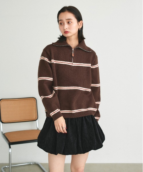 ad thie(アドティエ)の「ハーフジップ ラガーニットトップス(ニット/セーター・レディース・オフホワイト/ダークブラウン・FREE)」の21枚目の写真