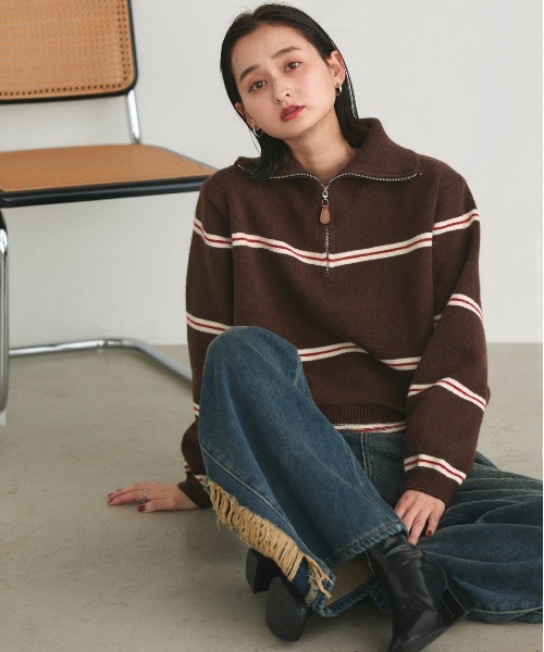 ad thie(アドティエ)の「ハーフジップ ラガーニットトップス(ニット/セーター・レディース・オフホワイト/ダークブラウン・FREE)」の15枚目の写真