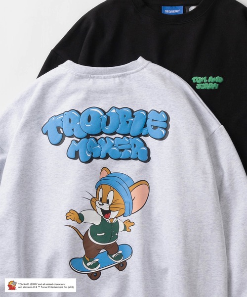 Tom＆Jerry（トムアンドジェリー）の「【0】【TOM＆JERRY/トムとジェリー】ワンポイント＆バックBIGキャラクタープリント バブルロゴデザイン ビッグシルエット クルーネックスウェット/ 裏起毛（スウェット・メンズ・ネイビー/ライトグレー/アッシュグレー/ブラック系その他/ブラック/ワイン・M/L/XL）」の3枚目の写真