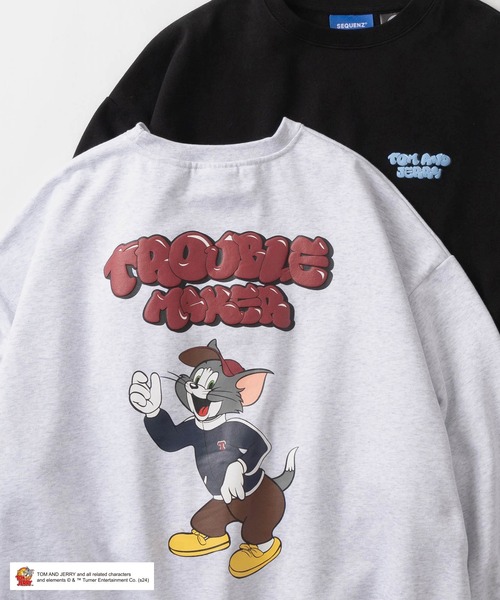 Tom＆Jerry（トムアンドジェリー）の「【0】【TOM＆JERRY/トムとジェリー】ワンポイント＆バックBIGキャラクタープリント バブルロゴデザイン ビッグシルエット クルーネックスウェット/ 裏起毛（スウェット・メンズ・ネイビー/ライトグレー/アッシュグレー/ブラック系その他/ブラック/ワイン・M/L/XL）」の4枚目の写真