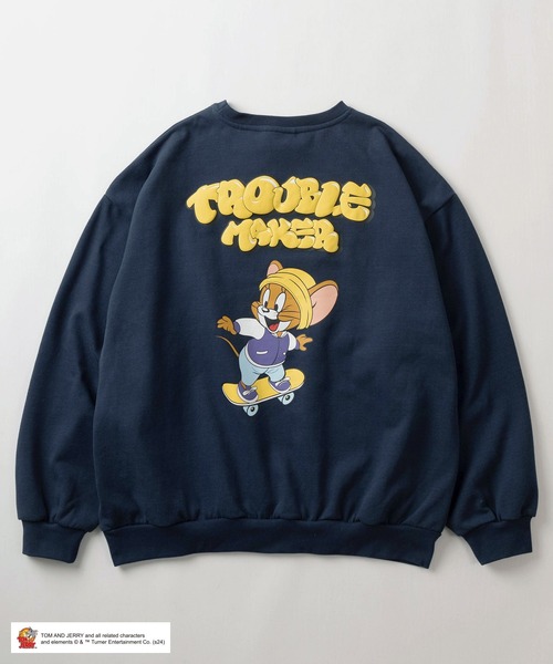 Tom＆Jerry（トムアンドジェリー）の「【0】【TOM＆JERRY/トムとジェリー】ワンポイント＆バックBIGキャラクタープリント バブルロゴデザイン ビッグシルエット クルーネックスウェット/ 裏起毛（スウェット・メンズ・ネイビー/ライトグレー/アッシュグレー/ブラック系その他/ブラック/ワイン・M/L/XL）」の8枚目の写真