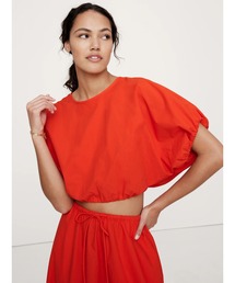 ポプリン バブルヘム クロップド トップス