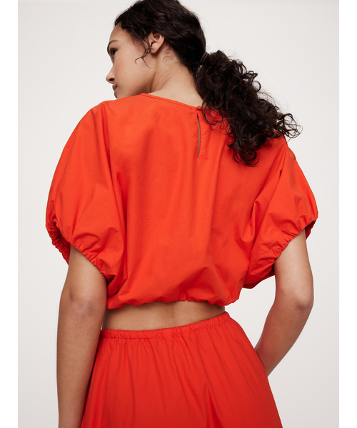 Banana Republic（バナナリパブリック）の「ポプリン バブルヘム クロップド トップス（シャツ/ブラウス・レディース・ホワイト×ネイビー/ブラック/オレンジ・M/S/XS/L）」の4枚目の写真