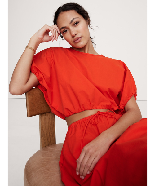 Banana Republic（バナナリパブリック）の「ポプリン バブルヘム クロップド トップス（シャツ/ブラウス・レディース・ホワイト×ネイビー/ブラック/オレンジ・M/S/XS/L）」の5枚目の写真