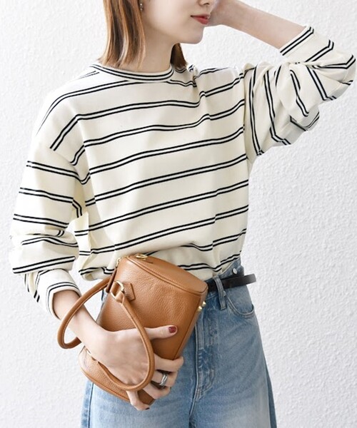 SHIPS any(シップス エニィ)の「【SHIPS any別注】sports wear: レトロ カラー ボーダー Tシャツ (ロンT)◇(Tシャツ/カットソー・メンズ・ブルー/ホワイト/ライトグリーン/ピンク/パープル・SMALL/MEDIUM/LARGE)」の3枚目の写真