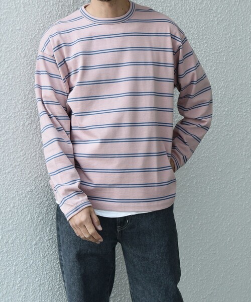 SHIPS any(シップス エニィ)の「【SHIPS any別注】sports wear: レトロ カラー ボーダー Tシャツ (ロンT)◇(Tシャツ/カットソー・メンズ・ブルー/ホワイト/ライトグリーン/ピンク/パープル・SMALL/MEDIUM/LARGE)」の5枚目の写真