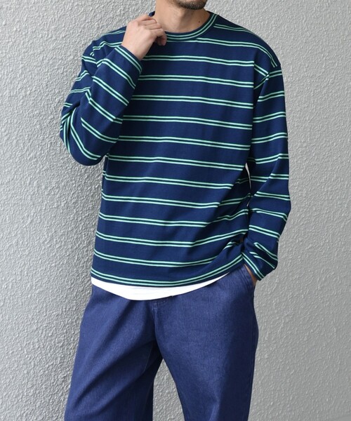 SHIPS any(シップス エニィ)の「【SHIPS any別注】sports wear: レトロ カラー ボーダー Tシャツ (ロンT)◇(Tシャツ/カットソー・メンズ・ブルー/ホワイト/ライトグリーン/ピンク/パープル・SMALL/MEDIUM/LARGE)」の1枚目の写真