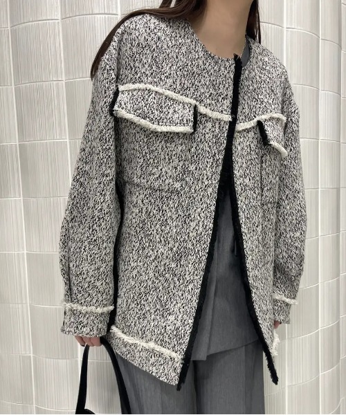 セール】OTONA MUSE FRINGE TWEED OVER JACKET（その他アウター