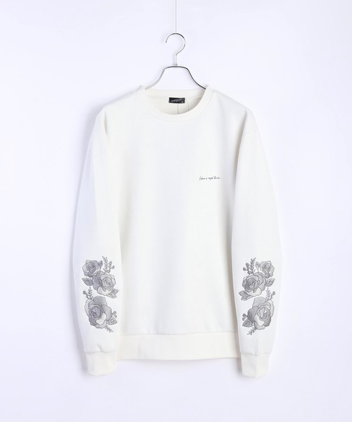 WESTSEA（ウエストシー）の「フェイクスエード 薔薇 袖刺繍 長袖トレーナー（スウェット・メンズ・オフホワイト/チャコール/グレー・M/L）」の4枚目の写真