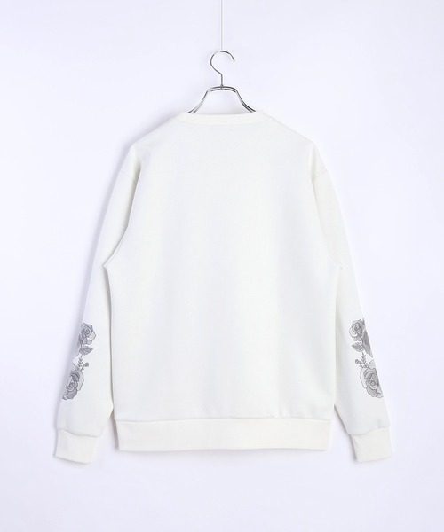 WESTSEA（ウエストシー）の「フェイクスエード 薔薇 袖刺繍 長袖トレーナー（スウェット・メンズ・オフホワイト/チャコール/グレー・M/L）」の5枚目の写真