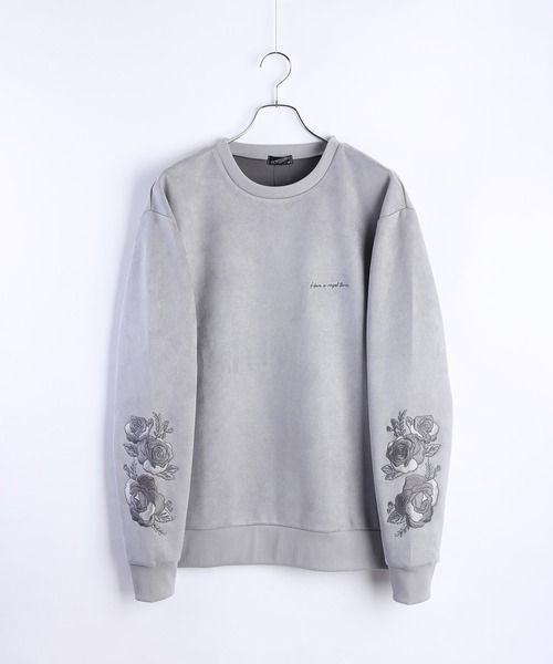 WESTSEA（ウエストシー）の「フェイクスエード 薔薇 袖刺繍 長袖トレーナー（スウェット・メンズ・オフホワイト/チャコール/グレー・M/L）」の8枚目の写真