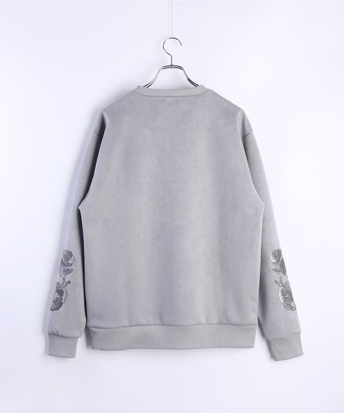 WESTSEA（ウエストシー）の「フェイクスエード 薔薇 袖刺繍 長袖トレーナー（スウェット・メンズ・オフホワイト/チャコール/グレー・M/L）」の9枚目の写真