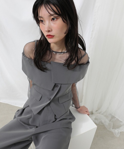 Kana(カナ)の「マルチウェイ チュールトップス ビスチェ パンツ 3点 セットアップ ドレス パーティー ドレス 結婚式 お呼ばれ オケージョン(パンツドレス・レディース・ベージュ/ブラック/グレー/ネイビー・M/S/L)」の13枚目の写真