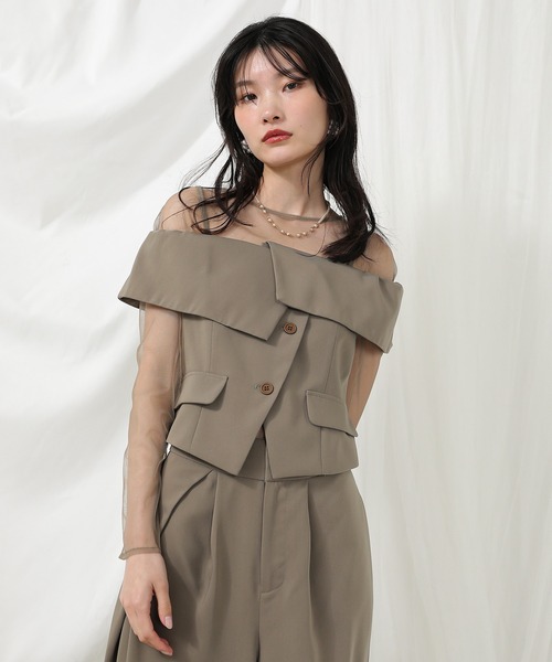Kana(カナ)の「マルチウェイ チュールトップス ビスチェ パンツ 3点 セットアップ ドレス パーティー ドレス 結婚式 お呼ばれ オケージョン(パンツドレス・レディース・ベージュ/ブラック/グレー/ネイビー・M/S/L)」の21枚目の写真