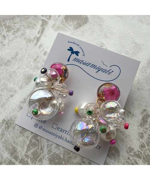 tone(トーン)の「【masamiyabi】ドライフラワーシャボンピアス(MA)(ピアス(両耳用)・レディース・ピンク/パープル・FREE)」の2枚目の写真