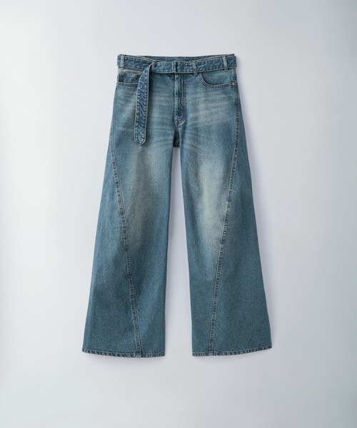 Ruelle】Flared Denim Pants with Seam Detail / ブラストウォッシュ