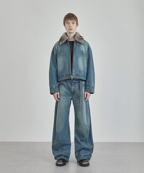 Ruelle】Flared Denim Pants with Seam Detail / ブラストウォッシュ