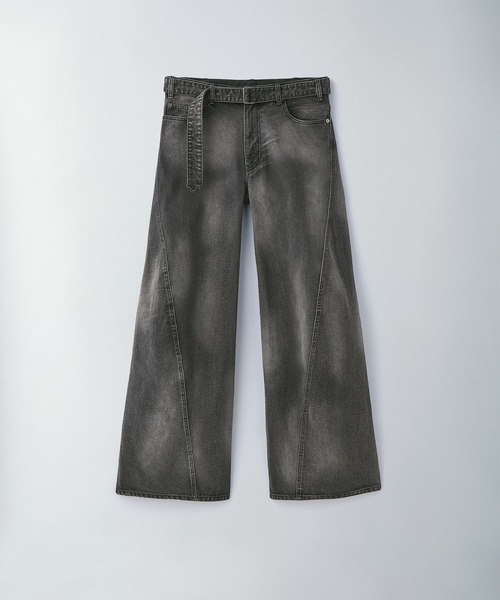 Ruelle】Flared Denim Pants with Seam Detail / ブラストウォッシュ