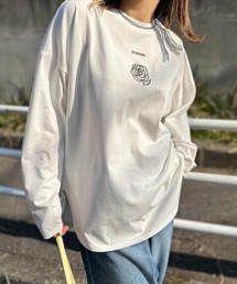 ワンポイント ロゴフラワー刺繍 ラウンド レイヤードロンT