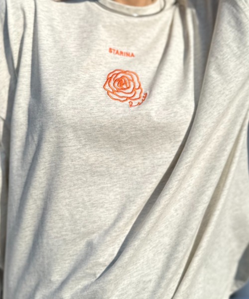mi via loca（ミヴィアロカ）の「ワンポイント ロゴフラワー刺繍 ラウンド レイヤードロンT（Tシャツ/カットソー・レディース・ライム/オートミール/オフホワイト・FREE）」の14枚目の写真