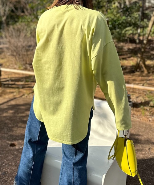 mi via loca（ミヴィアロカ）の「ワンポイント ロゴフラワー刺繍 ラウンド レイヤードロンT（Tシャツ/カットソー・レディース・ライム/オートミール/オフホワイト・FREE）」の22枚目の写真